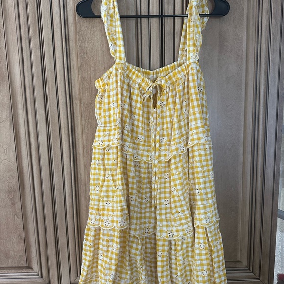 Just Me Dresses & Skirts - Just Me Yellow Gingham Sundress with Eyelet Trim